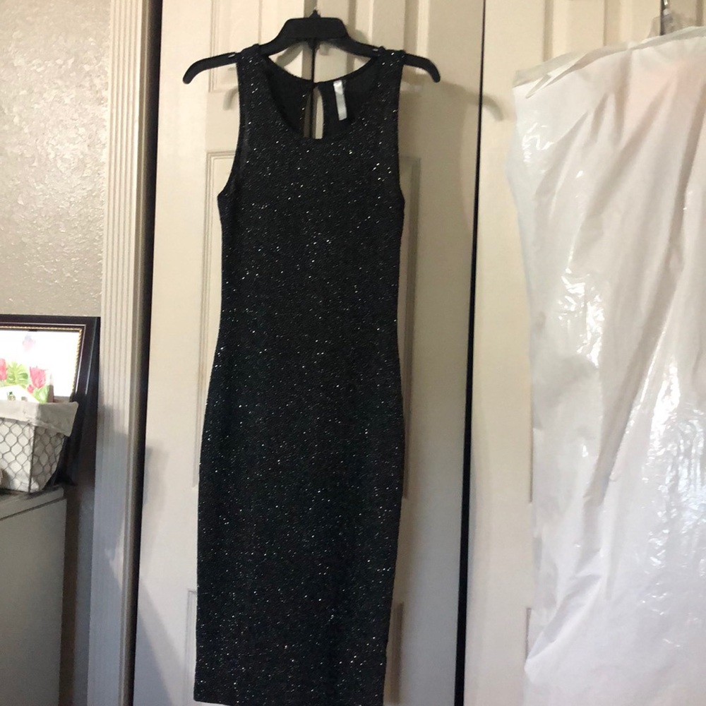 Black shiny dress.